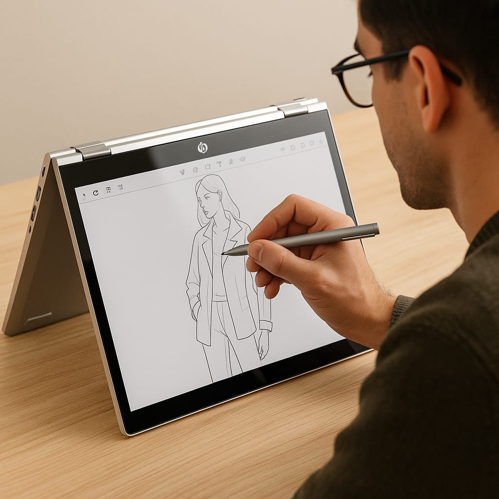 HP Pavilion x360 14-inch laptop in tablet mode.